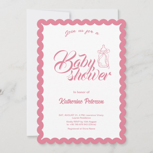 Elegant Minimal Scalloped Baby Shower Invitation (Devant)