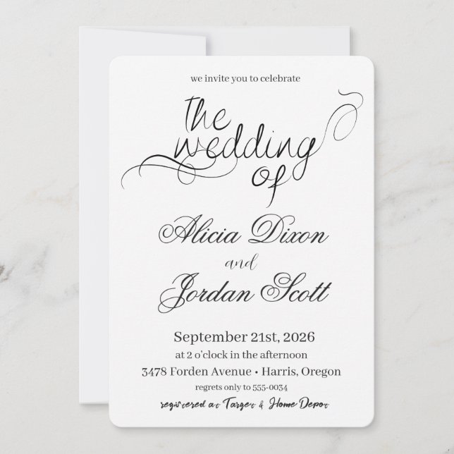 Elegant Minimalist Calligraphy Wedding Invitation (Devant)