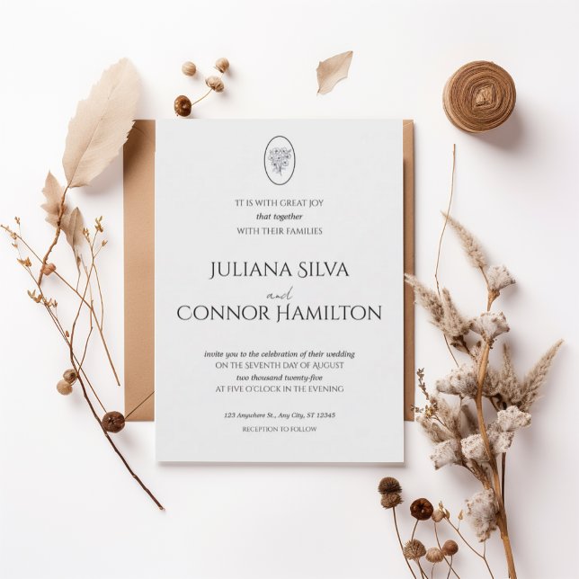 Elegant Minimalist Floral Crest Wedding Invitation (Créateur téléchargé)