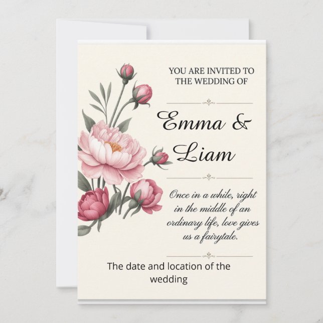 Elegant Minimalist Floral Wedding Invitation (Devant)