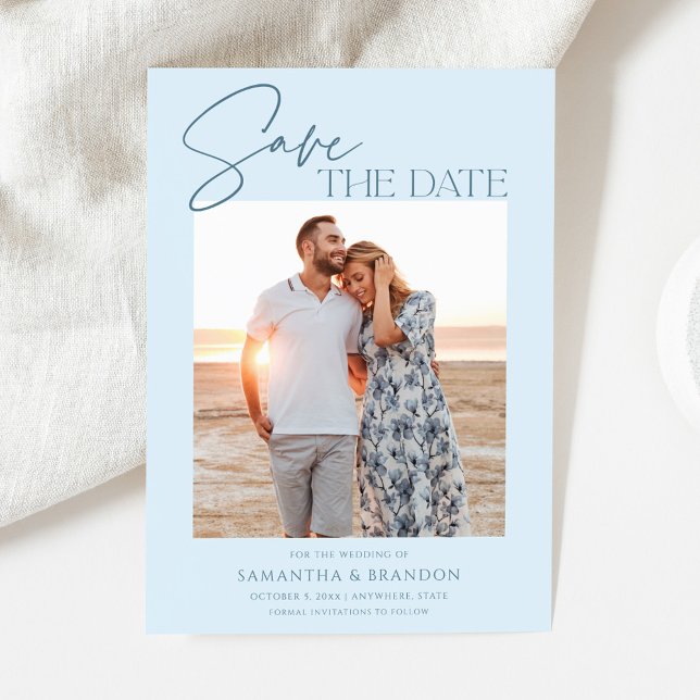 Elegant Minimalist Light Blue Photo Save The Date (Créateur téléchargé)