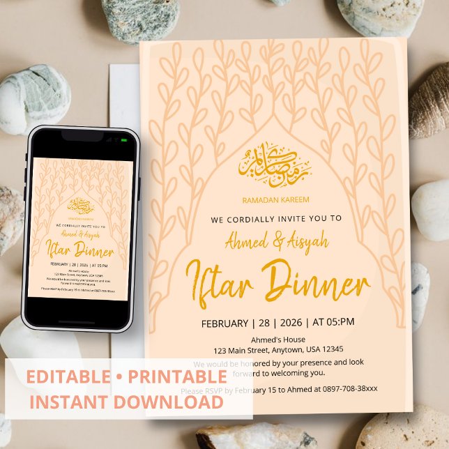 Elegant Minimalist Peach Floral Iftar Invitation (Créateur téléchargé)