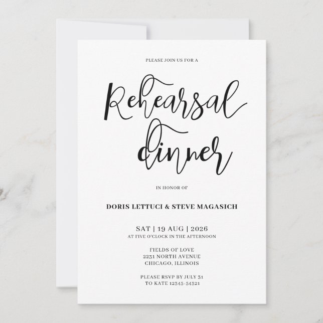 Elegant Minimalist Rehearsal Dinner Invitation (Devant)