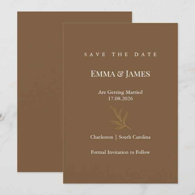 Elegant Minimalist Save the Date Card | Modern (Devant / Derrière)