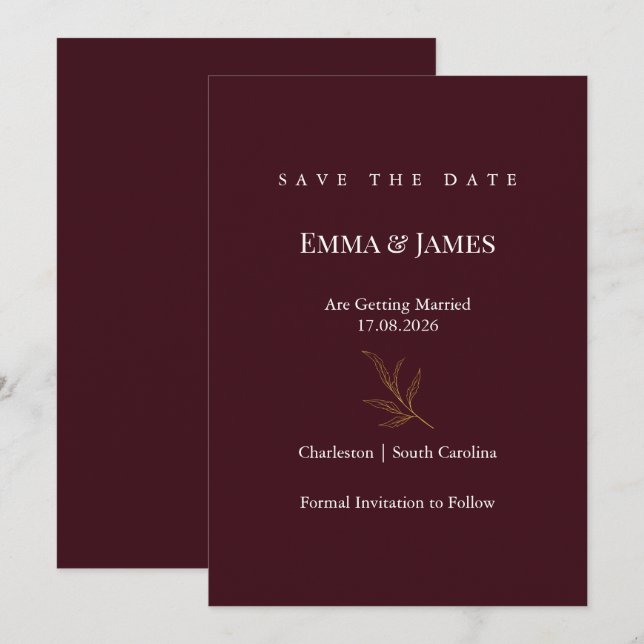Elegant Minimalist Save the Date Card | Modern (Devant / Derrière)