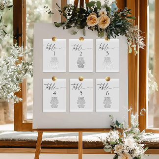 Elegant minimalist table number seating chart card