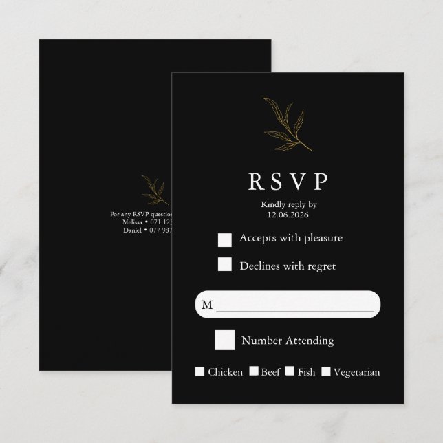 Elegant Minimalist Wedding RSVP Card Modern Simple (Devant / Derrière)
