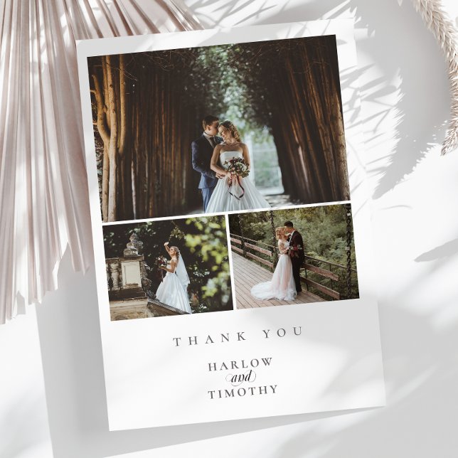 Élégant minimaliste 4 Mariage photo Carte de remer (Minimalist 4 Photo Wedding Thank You Card)