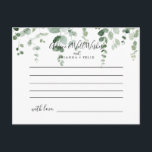 Elégant minimaliste Eucalyptus Mariage carte conse<br><div class="desc">Cette élégante carte de conseil minimaliste à l'eucalyptus mariage est parfaite pour un mariage moderne. L'aménagement comprend des branches et des feuilles d'eucalyptus botaniques élégants dessinés à la main dans des aquarelles. Ces cartes sont parfaites pour un mariage, une douche nuptiale, un baby shower, une fête de remise de diplômes...</div>