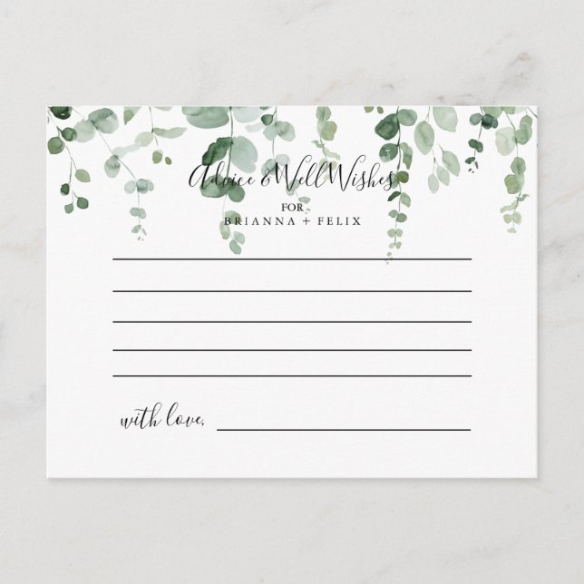 Elégant minimaliste Eucalyptus Mariage carte conse (Devant)