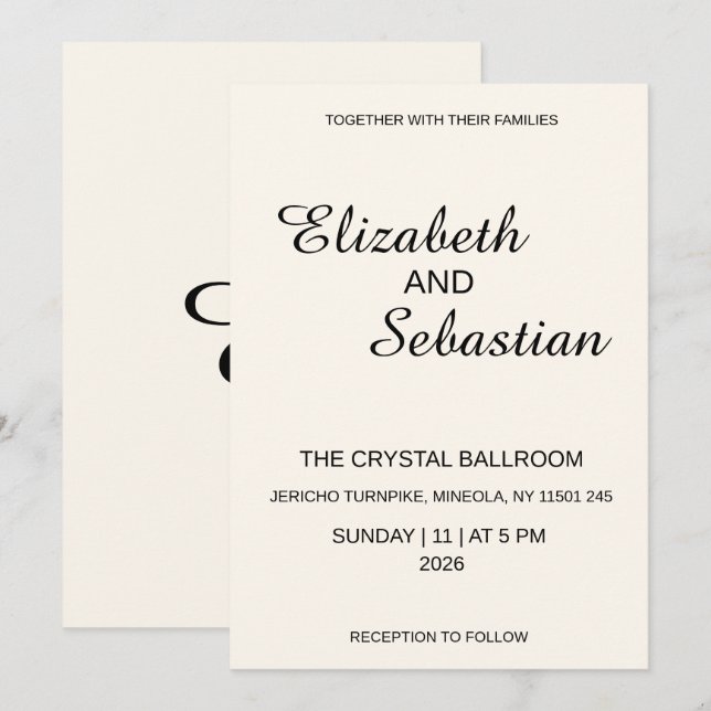 Élégant Minimaliste Mariage Calligraphie Crème  (Devant / Derrière)