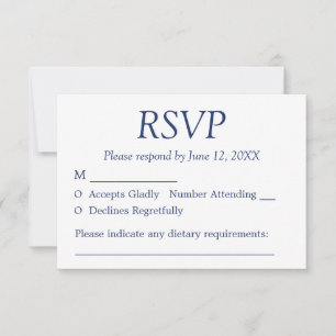 Elégant minimaliste Marine bleu mariage carte RSVP