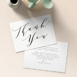 Élégant minimaliste Merci de calligraphie de scrip<br><div class="desc">Une carte de remerciement élégante qui correspond à n'importe quel événement. L'avant de la carte présente le "Merci" en calligraphie de script. Les cartes retournent à un message de remerciement personnalisé qui peut être modifié ou supprimé selon vos besoins. Visitez notre magasin pour plus de designs.</div>
