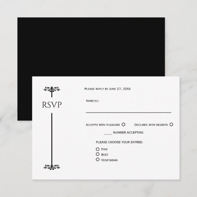 Élégant Minimaliste Noir et Blanc RSVP | (Devant / Derrière)
