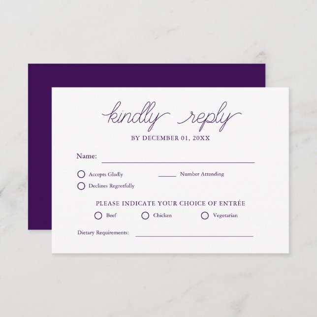 Élégant minimaliste violet simple mariage RSVP (Devant / Derrière)