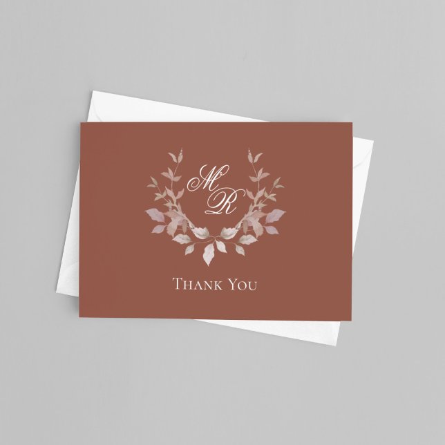 Élégant modèle de remerciement de mariage avec mon (Elegant monogram wedding thank you card with minimalist script and classic design)