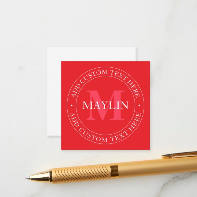 Élégant Modèle de texte circulaire modifiable roug (Devant/Arrière en situation)