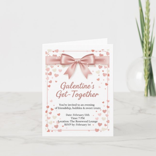 Élégant modèle d'invitation Galentine's Day en or  (Devant)