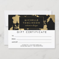 Elégant modèle or floral noir certificat cadeau ca