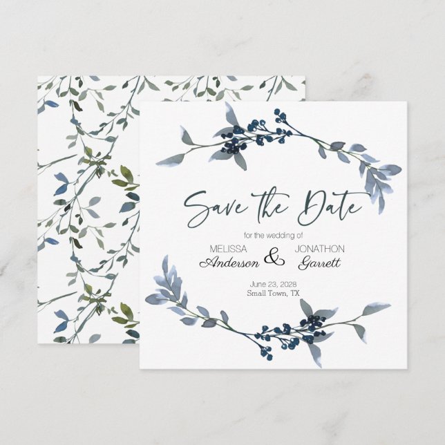 Élégant modèle Silver Green Floral Save The Date (Devant / Derrière)