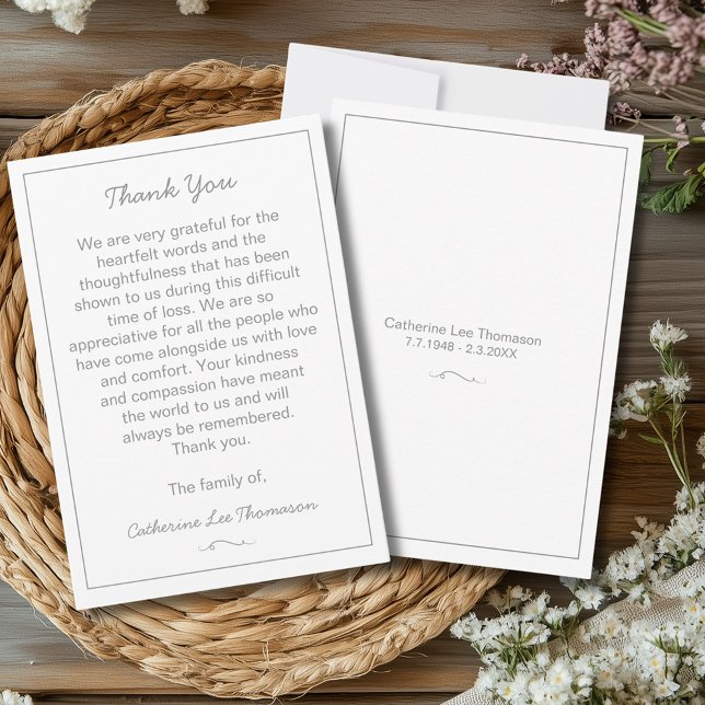 Élégant modèle simple carte plate de remerciement  (Elegant Script Simple Funeral Flat Thank You Card
)