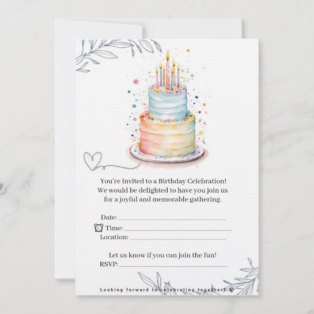 Elegant Modern Birthday Invitation Card (Devant)