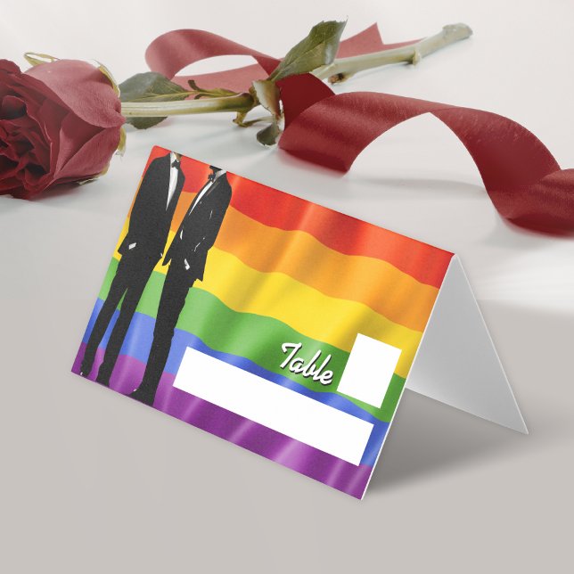 Elegant Modern Gay Men Wedding Rainbow Place Cards (Créateur téléchargé)