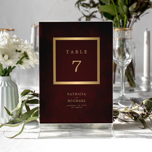 Elegant modern gold burgundy wedding table number (Créateur téléchargé)