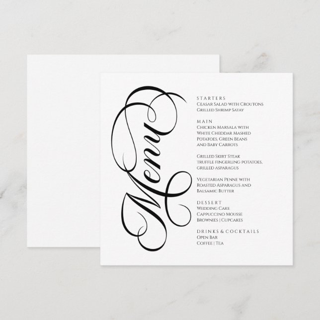 Elegant modern Menu Black and White (Devant / Derrière)