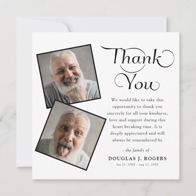 Elégant moderne 3 photo Memorial Funeral Merci (Devant)