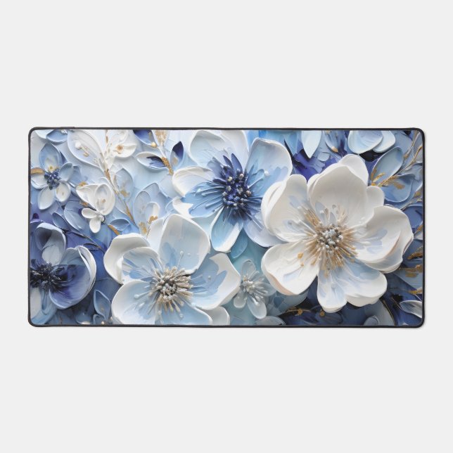 Élégant Moderne Botanique Florale Bleu Blanc (Recto)