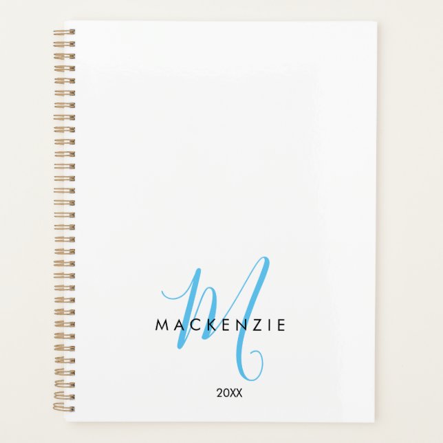 Élégant Moderne Ciel Blanc Bleu Monogramme Script (Devant)