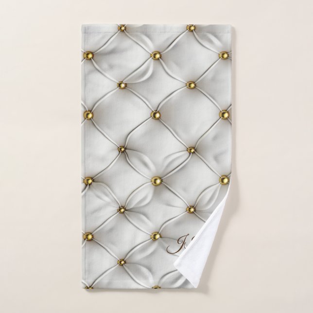 Élégant Moderne Cuir Blanc Tufté Or (Serviette à main)
