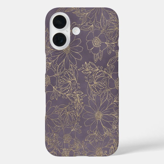 Élégant moderne étui floral lavande foncé chic or (Verso)