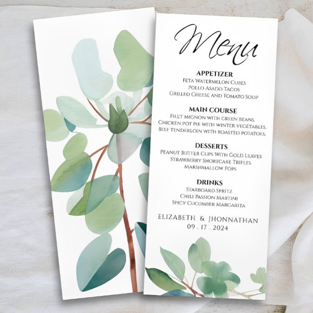 Elégant Moderne Eucalyptus Green Menu Mariage (Créateur téléchargé)