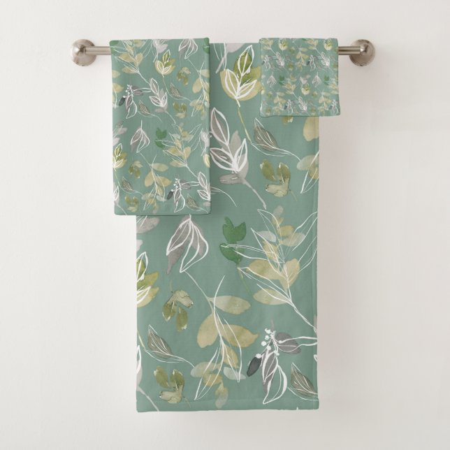 Élégant Moderne Feuilles d'Argent Vert Sauge Botan (En situation)