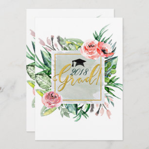 Élégant Moderne Floral Graduation Invitations Grad