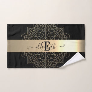 Élégant Moderne Mandala Floral à Rayure Noir Or