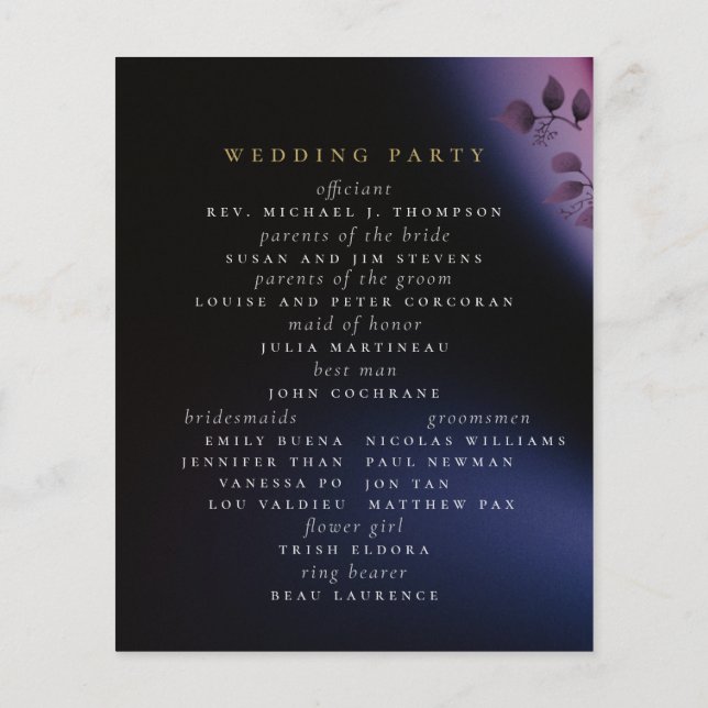 Élégant Moderne Moody Black Purple Wedding Program (Dos)