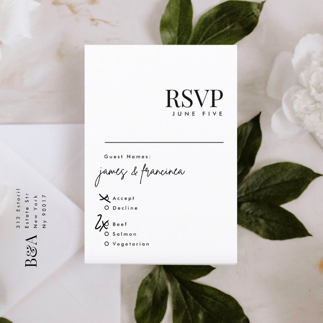 Élégant moderne Noir et Blanc Mariage Noms RSVP (Créateur téléchargé)