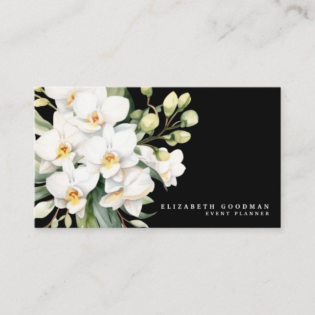 Elégant moderne Orchidées Blanches Cartes de visit (Devant)