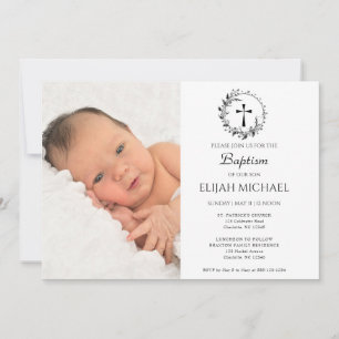 Élégant moderne photo blanche Baptême Invitation