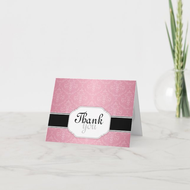 Elégant moderne rose Damask Merci Cartes (Devant)