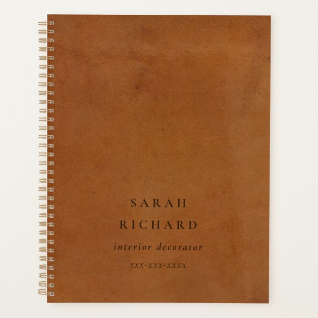 Élégant Moderne Rustique Tan Tan Texture Cuir Pers (Devant)