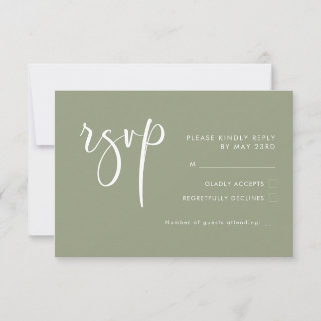 Elégant & moderne Sage mariage vert RSVP (Devant)