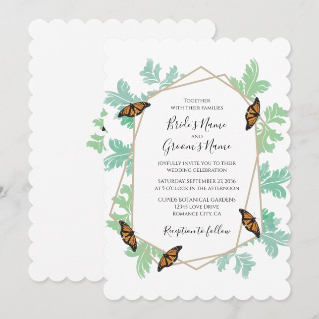 Elégant Monarque Papillon Mariage Invitations (Devant / Derrière)