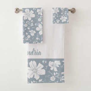 élégant monochrome motif floral bleu gris