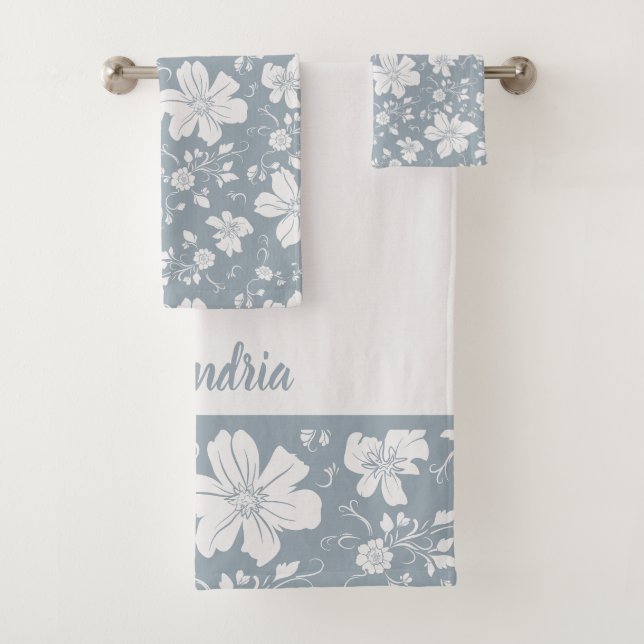 élégant monochrome motif floral bleu gris (En situation)