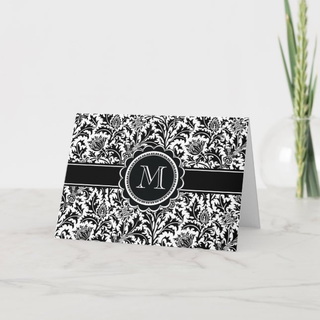 Elegant Monogram Black and White Floral Pattern (Devant)