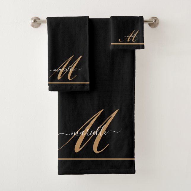 Élégant Monogram Black Gold Nom de script (En situation)